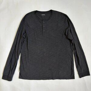 Vince Mens size L Slub Henley Long Sleeve T-Shirt Cotton Dark Gray Top preppy